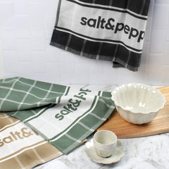 salt&pepper Signature Tea Towels, Hostess Cereal Bowl, and Hostess Espresso Cup & Saucer