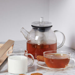 salt&pepper Brew Teacup and Saucer, Milk Jug and Glass Teapot with Stainless Steel Infuser