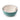 Three stoneware mixing bowls with embossed sides and smooth interiors, nested within each other and shown on a clean white background. The bowls have cream-colored interiors and have a spoon rest in the edge. The largest bowl has a teal coloured outer.