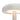 A close up of the LED lighting section below a dome-shaped shade of a cream wireless table lamp. The light is on and glowing with warm light. Photographed against a plain white background.