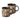 Two stoneware mugs in a dark brown colour, decorated with a cream wax resist leaf pattern, photographed on a clean white background.