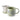 Green floral print mug alongside a matching green lid with a stainless steel strainer resting upon it. Shown on a plain white background.