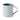 A classic ceramic mug with a light blue exterior and a bright green interior with a curved handle. Photographed on a clean white background.