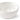 A white stoneware cereal bowl with a vertical ribbed texture on the outside, shown from an angle above on a clean white background.
