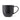A black stoneware mug with a vertical ribbed texture and a curved handle, shown on a plain white background.