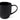 A close up of the handle of a black stoneware mug with a vertical ribbed texture, shown on a plain white background.