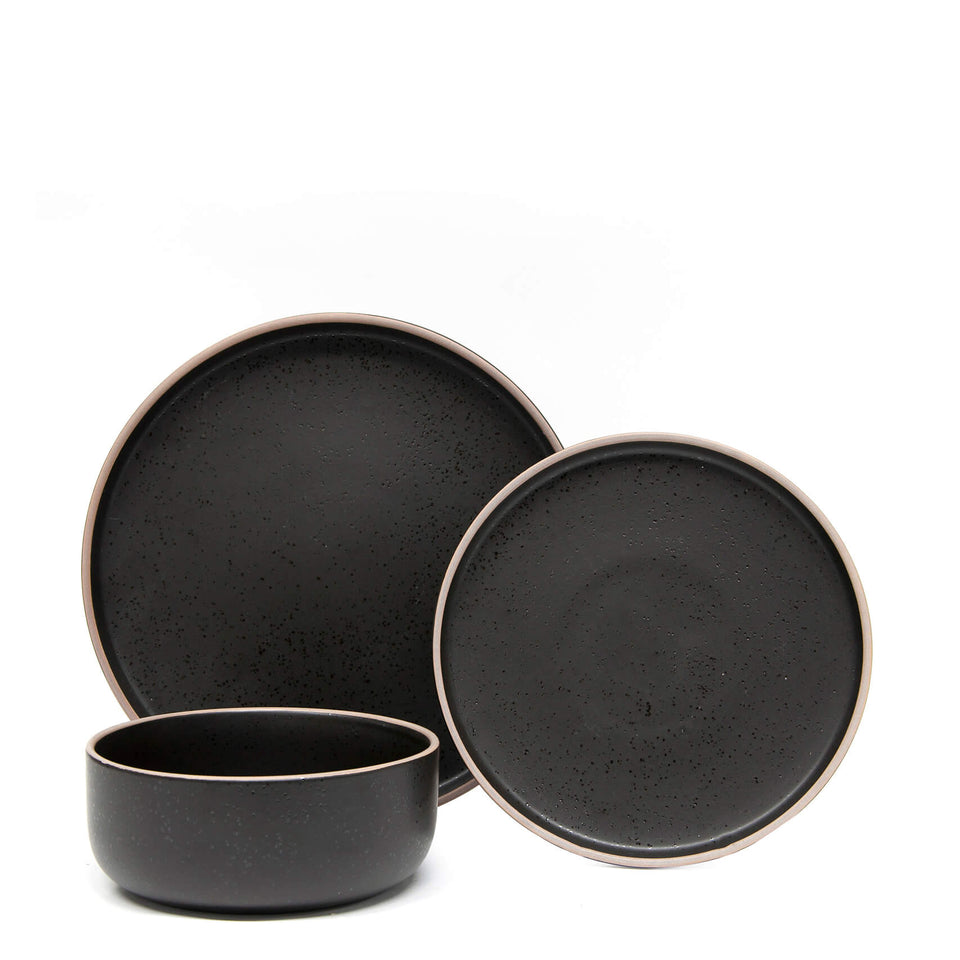 Hana 12 Piece Dinner Set Black salt&pepper